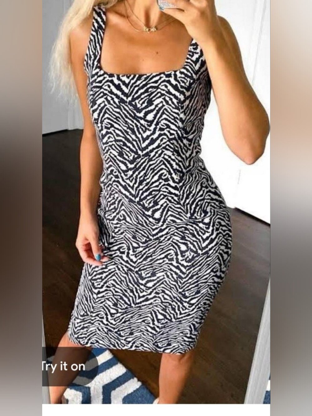 Banana Republic Black & White Zebra-Print Midi Dress